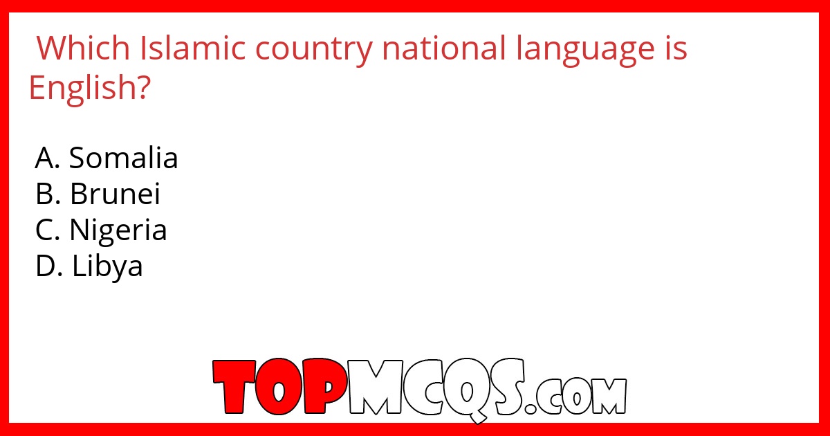 Which Islamic country national language is English?