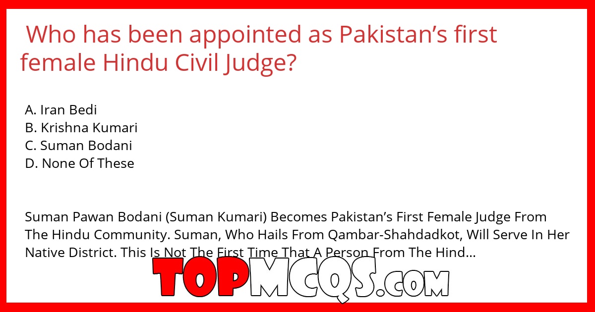 Who has been appointed as Pakistan’s first female Hindu Civil Judge?