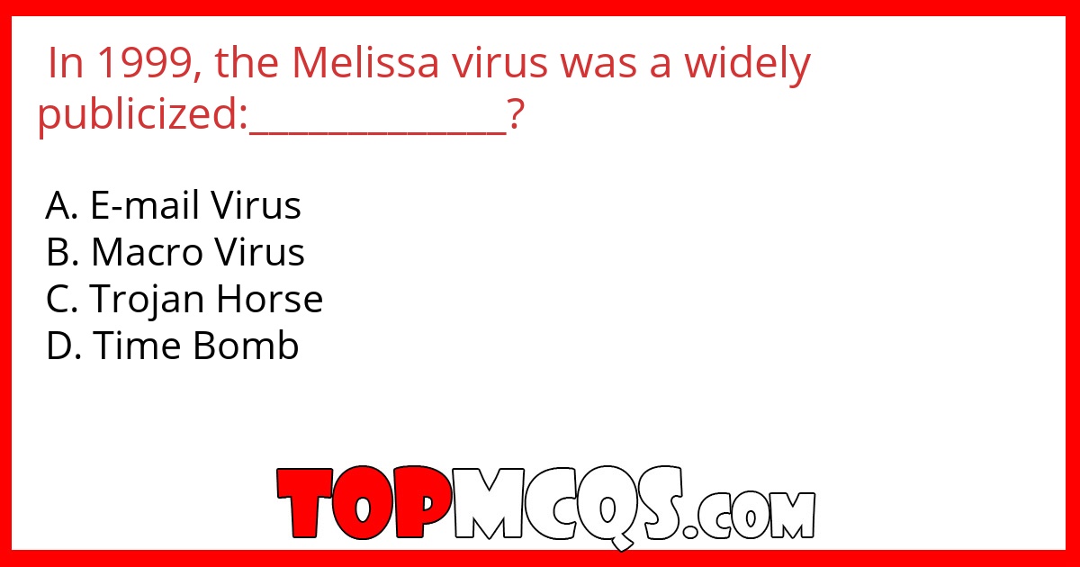 In 1999, the Melissa virus was a widely publicized:_____________?