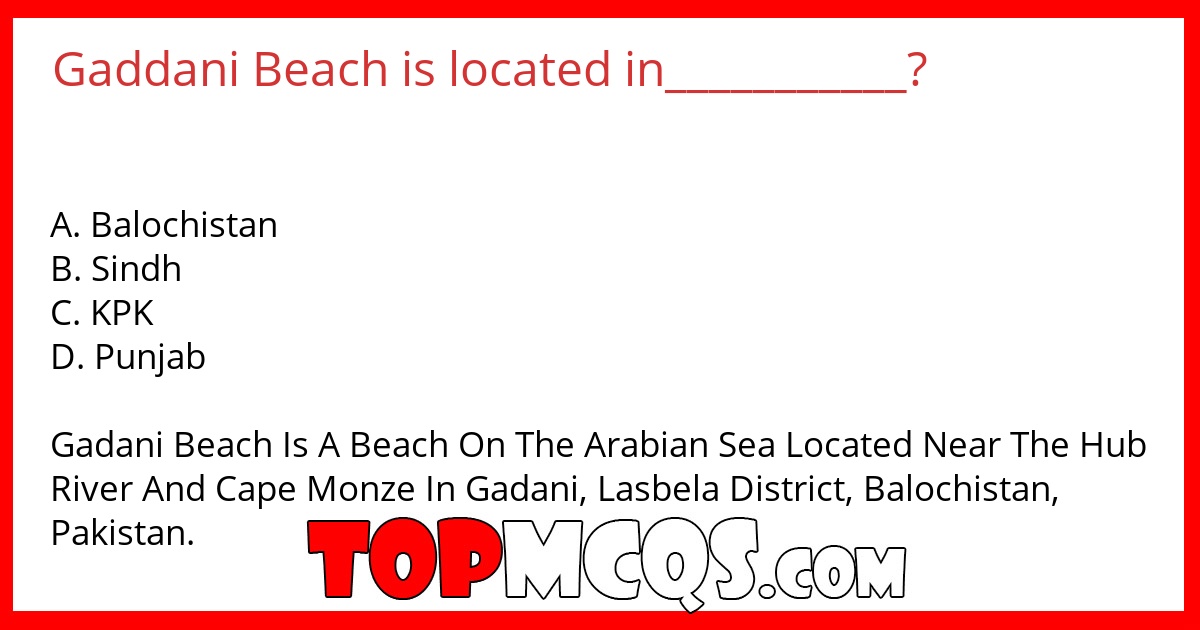 Gaddani Beach is located in___________?