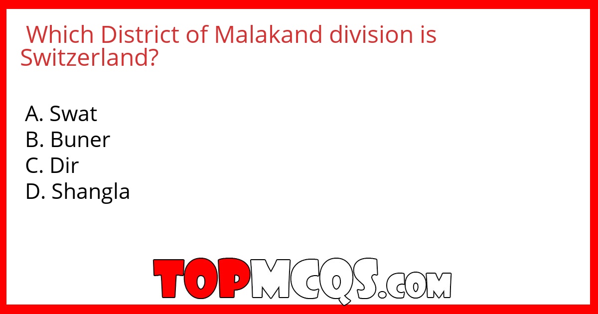 Which District of Malakand division is Switzerland?