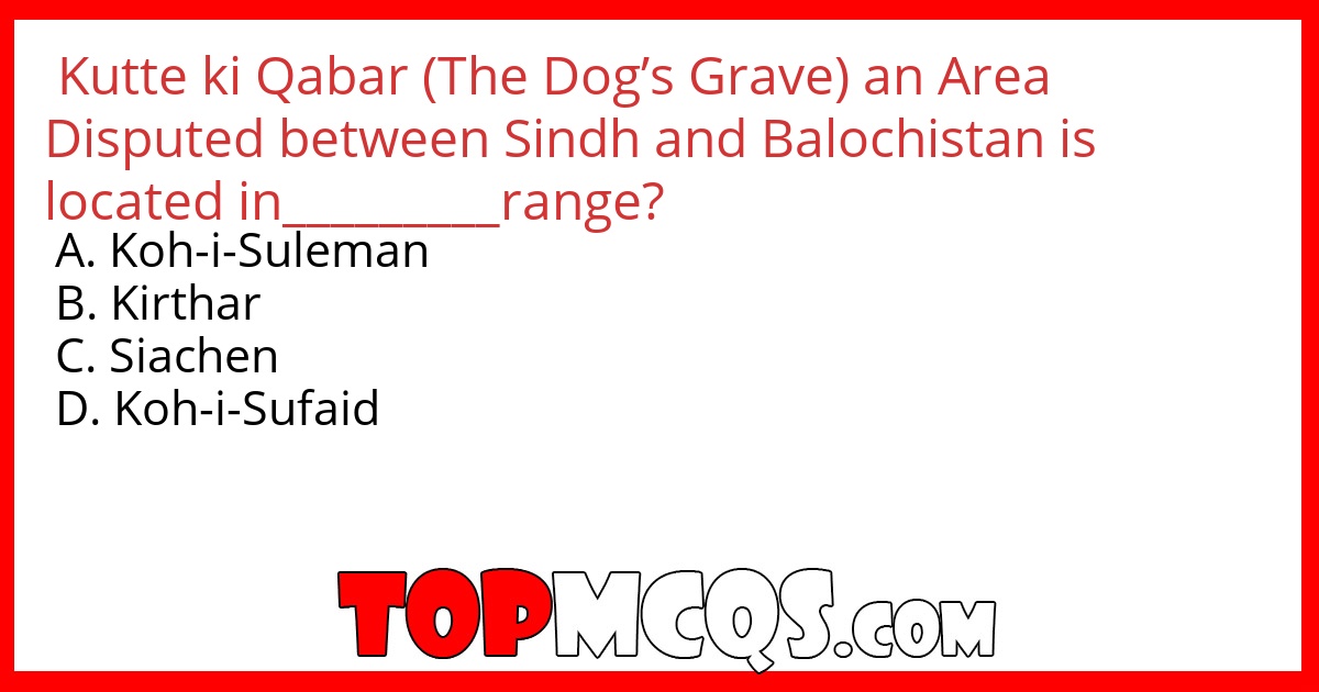 Kutte ki Qabar (The Dog’s Grave) an Area Disputed between Sindh and Balochistan is located in_________range?